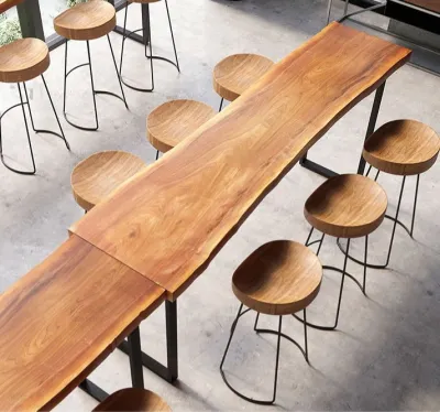 SG solid wood bar table whole piece wood Nordic modern bar counter natural warm feel best for café bar club restaurant. Free customize size height