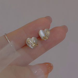 Zircon Flower Opal Stone Heart Stud Earrings for Women Fashion Earrings