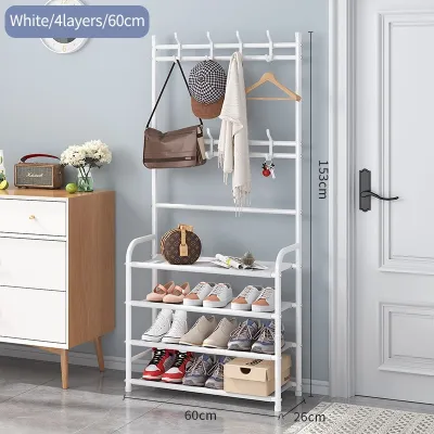 Multifunctional Shoe Rack 5 Layer Organizer Simple Floor Coat Rack Shoe Hat Black/White