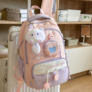 AE Japanese-style school bag ins Simple and stylish color-blocking school backpack for primary and middle school students sweet and attractive small backpack for outings