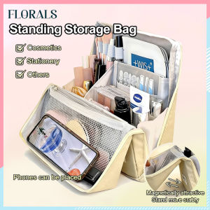 Large Capacity Cosmetic Storage Bag Standing Cosmetic Bag Portable Makeup Brush Storage Bag