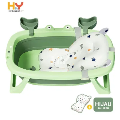 HOMYNEST Bak Mandi Bayi Lipat Dengan Bantal Portable Motif Kepiting Lucu Berkualitas