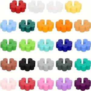 LUXERY 24Pcs Có thể tái sử dụng Dụng cụ đánh dấu ly rượu Đầy màu sắc Silicone Dải đánh dấu đồ uống Sáng tạo Hình Dạng Hoa Charm ly rượu vang Sử dụng trong các buổi tiệc