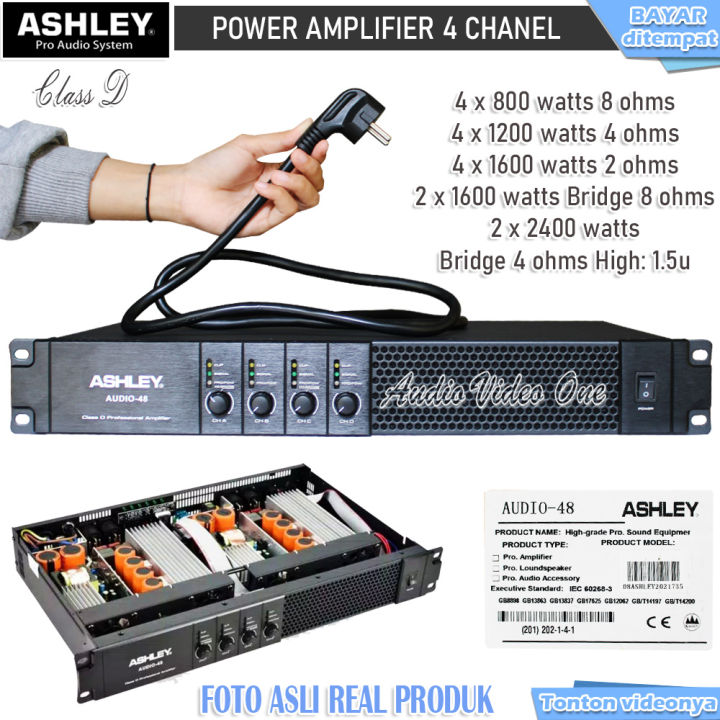 Power ASHLEY AUDIO-48 4 Chanel Class D Power Amplifier 4 x 800 Watt Ohms Original