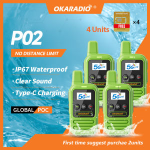 COD OKARADIO P02 Global Walkie Talkies Unlimited Range with Free SIM Card Long Range Two Way Radio IP67 Waterproof AI Noise Cancellation for Logistics Nationwide Outdoor Road Trips & Family