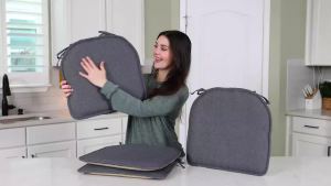 TushGuard Chair Cushions 4 Pack Memory Foam Chair Pads Seat Cushion Kitchen Chair Cushions Set of 4 Anti-Slip Backing & Fixed StrapsGrey
