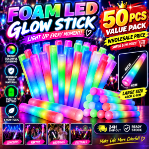 20/50PCS Wholesale LED Foam Glow Stick RGB Colorful Light Wand Concert Cheer Party Festival Decoration