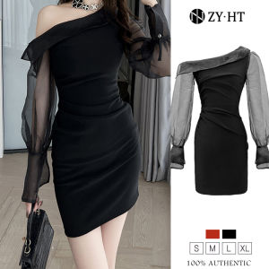 ZYHT eravogue váy trễ vai gợi cảm vai dốc đầm body nữ ôm body dự tiệc dáng ngắn Tay áo Organza 20173