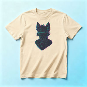 Punk Anthro Wolf Summer Men Cotton Crew Neck T-Shirts Neon Glitch Line Art Canine Graphic Futuristic Furry Daily Casual Tee