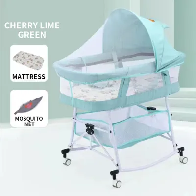 Baby Cot Full Set Foldable Baby Cot Travel Newborn Portable Baby Crib Splicing Big Bed Multifunction Murah Removable Baby Cradle Katil Bayi 婴儿床