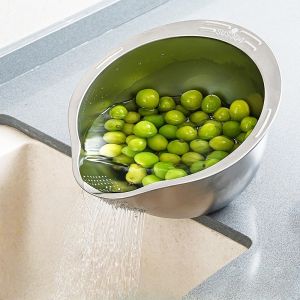 Quivlox Stainless Steel Colander Bowl 304 Draining Basket Rice Washer Vegetable Fruit Rinse Strainer Kitchen Rumah Tangga Tahan Lama