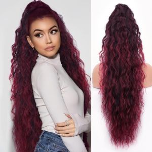 HUNIU Ombre Claw Clip Ponytail Wig Corn Perm Ponytail Extension Long Wavy Curly Ponytail Heat Resistant Fiber Fluffy Pony Tail Hairpiece for Women