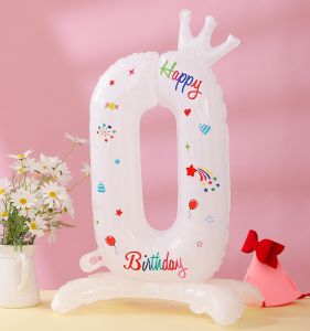 32inch Printed White Number Balloon Stand Adult BirthdayParty Background Decoration Kid Boys Girls Creative Crown Balloon Kit Standee Baby Shower Diy Decoration For Christening Home Decor Party Supplies
