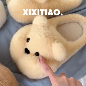 XIXITIAO ความอบอุ่นในบ้านสำหรับคู่รักในฤดูหนาว2025รองเท้าแตะผ้าฝ้ายใหม่น้อยน่ารักสบายรองเท้าขนสัตว์หมีอ้วน