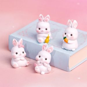 ER52858 DIY Ornaments Cute Bonsai Model Easter Bunny Cake Accessories Car Interior Accessories Animal Model Simulation Rabbit Home Decoration Party Dessert Decor Figure Toys Resin Rabbit Figure Bunny Cake Decoration
