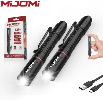 MIJOMI B10ไฟฉาย EDC ชาร์จได้ไฟฉายปากกา330ลูเมนสวิทช์ไฟฉาย LED ท้ายUSB C ไฟฉายชาร์จได้ไฟฉายปากกาขนาดเล็กกะทัดรัดพิเศษพร้อมคลิปไฟฉายสำหรับตั้งแคมป์กันน้ำกลางแจ้งและฉุกเฉิน ของขวัญคริสต์มาส