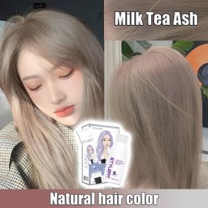 STYLE FIT 100ml Hair Dye and 100ml Oxidant 1 Set Hair Color Milk Tea Ash with Compete Tools