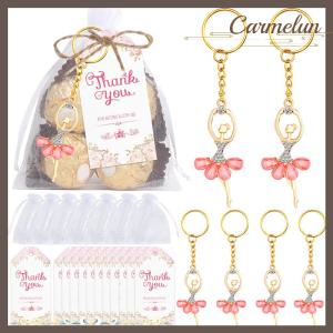 [Carmelun] ของขวัญคืนแขก10ชุดรวมถึงพวงกุญแจนักเต้นบัลเล่ต์ขอบคุณแท็กถุงผ้าโปร่งสีขาว