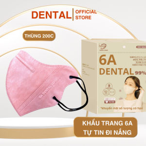 Thùng 200-100 Cái Khẩu trang 6A DENTAL 4 lớp kháng khuẩn Dày Dặn chống tia UV che kín khuôn mặt cho mùa hè