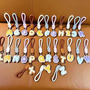 JS SHOP Creative PU Leather 26 Letters Keychain Pendant Cute and Simple Ornaments Small Gift