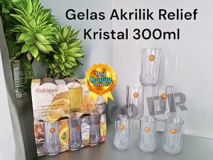 6 pcs Gelas Plastik Akrilik Relief Kristal 300ml 852 / Golden Dragon / Akrilik