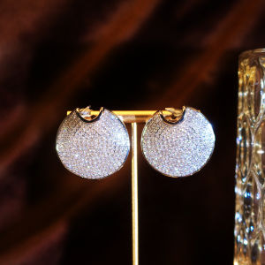 SEQUITO Precious Bridesmaid Ear Jewelry Gold Plated Micro Pave Tiny White Cubic Zirconia Shell Shape Daily Party Big Stud Earrings SE1043