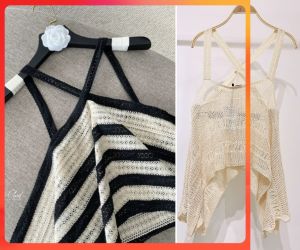 🔥[C173] Áo len Montoghi Dệt kim LƯỚI QC cổ YẾM CROPTOP VẠT XẺ đi biển Quảng Châu - kholenqc