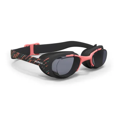 Decathlon Swimming Xbase 100 Print Adult Swimming Goggles - Clear Lenses - Black / Coral (Anti Fogging) - Nabaiji