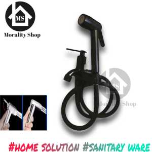 paket shower bidet closet selang PVC set kran cabang + gantungan shower kait KJS chrome / hitam black