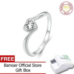 BAMOER White Gold Plated Heart-shaped Moissanite Solitaire Engagement Ring for Women 925 Sterling Silver VVS1 Wedding Band MSR047