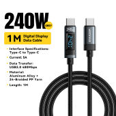 Essager 240W Type C To C สาย PD 5A ชาร์จเร็วจอแสดงผลดิจิตอล Type C สายเคเบิลสำหรับ Xiaomi เรดหมี่หัวเว่ย IP 15 Samsung