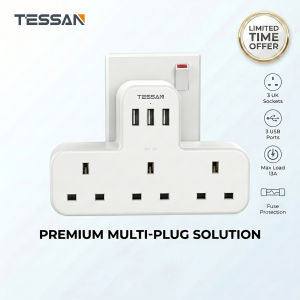 TESSAN SG - SG Safety Mark Multi Plug Socket Extension Cords Tower 8 or 12 Outlets with USB C and USB A Wall Sockets Surge Protector