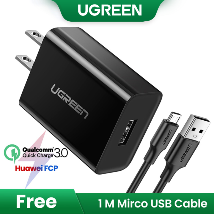 UGREEN 18W Android Quick Charger with Micro USB Cable for A31, Huawei  y6p, Realme 5i, a5s A3S with 1M Micro USB Android Fast Charging Cable