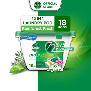 [NEW] Dettol All in One Laundry Detergent Capsules 18s Pods Rainforest Fresh Powerful Laundry Detergent Capsules with Stain Remover for Clothes