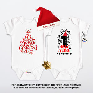 My First Christmas & New Year Baby Onesie Set + Personalized Santa Hat    Baby Onesies PH