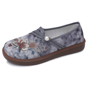 [Free Shipping] WomenS Spring Shoes Ethnic-Style Canvas Shoes Soft-Soled Comfortable Slip-On Flats Mom Shoes