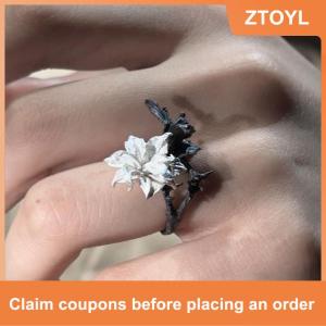 【ZTOYL】 Mandala Hoa Tinh Tế Màu Đen Và Trắng Vòng Cho Phụ Nữ Cá Tính Kim Loại Punk Đảng Finger Nhẫn Thời Trang Đồ Trang Sức Phụ Kiện