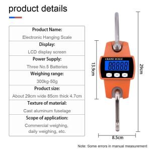 300kg Portable Mini Crane Scale LED Display Industry Crane Scale Weight Heavy Duty Hanging Hook Scales Portable Digital Stainless Steel Mini Crane Scale LCD Digital Electronic Stainless steel Hook screw Hanging Weight Crane Scales Weighing Balance