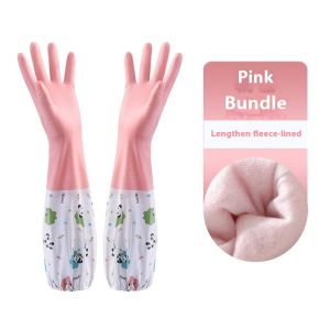 ถุงมือยางขนแกะแพนด้าทำจากพีวีซีดูแลทำความสะอาดบ้านเสื้อผ้าล้างจานห้องครัวหนากันน้ำ
