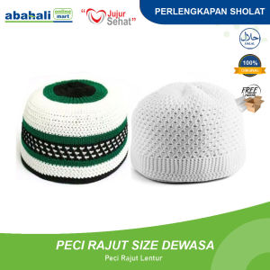 Peci Kopiah Rajut Tebal Warna Putih Dan Motif Lentur Size Dewasa Lokal
