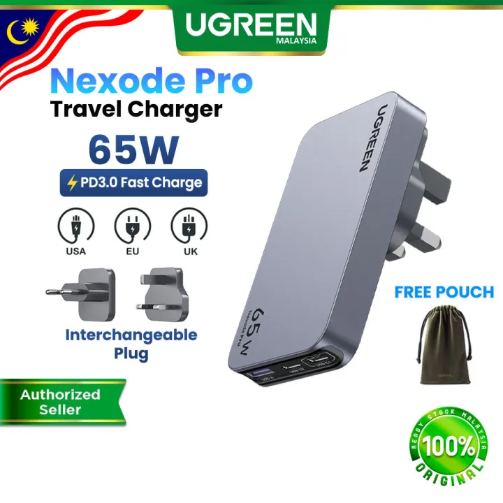 UGREEN Nexode Pro 65W USB C Charger Ultra Slim 3 Port Multiple GaN Fast Charger Fast Charge Plug Ultra Slim Travel Adapter US UK EU Plug Compatible with