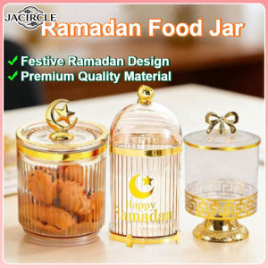 JACIRCLE Ramadan Candy Jar with Lid Raya Food Storage Jar Moon Star Candy Snack Cookie Container Eid Mubarak