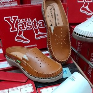 Promo 5.5 Selop Bustong Wanita SL Rempelan 03 Putih / Tan Oclia Yasta Olshop
