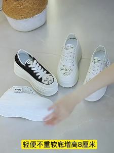 WomenS Platform Mesh Shoes Hollowed-Out Lightweight Slimming 2026 Spring New Style Thick-Soled Lace Hidden Height-Increasing White Shoes For Women