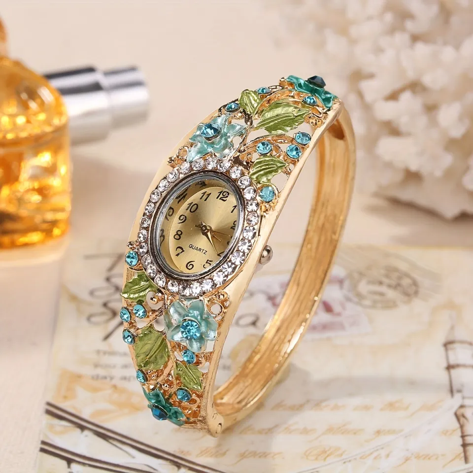 ELF TRIBE Women s Watch Baroque Flower Quartz Bangle Cuff Watch Vintage Oval Pointer Wrist Watch 1pc LOVE Bracelet Gift For Mom Her Lazada PH