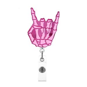 Hộp sọ chủ Acrylic Reels có thể thu vào Keychain Carabiner chủ Reel cho móc khóa ghi tên