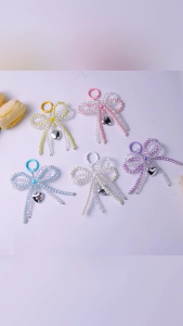 Crystal Bowknot Hanging Ornament Unique Bowknot Keyring with Pearls and Crystals Elegant Keychain Pendant Charm