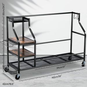 4 Layer Golf Rod Storage Rack with 360°Rolling Wheels Golf Equipment Storage Organizer Rack Golf Shoes Storage Rack Multi Function Sports Equipment Accessories Rack Save Space