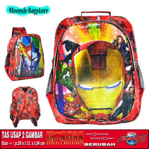 TAS RANSEL SEQUIN / USAP 2 GAMBAR KARAKTER IRON MAN - ULTRAMAN ANAK SEKOLAH TK / SD (BISA COD)