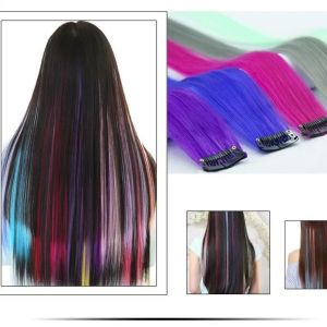 Gradient Long Straight Hair Extension Clip Tinsel Wig Piece for Women Party Cosplay Easy to Wear Fashion Hairstyle